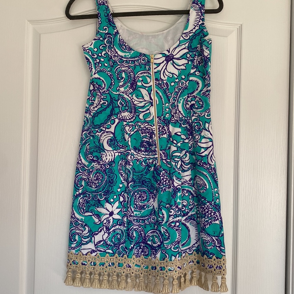Lilly Pulitzer Shift Dress with Gold tassel trim - Picture 3 of 6